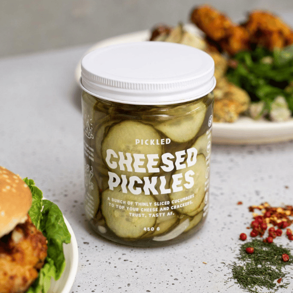 Cheesed pickles on burgers and dinner